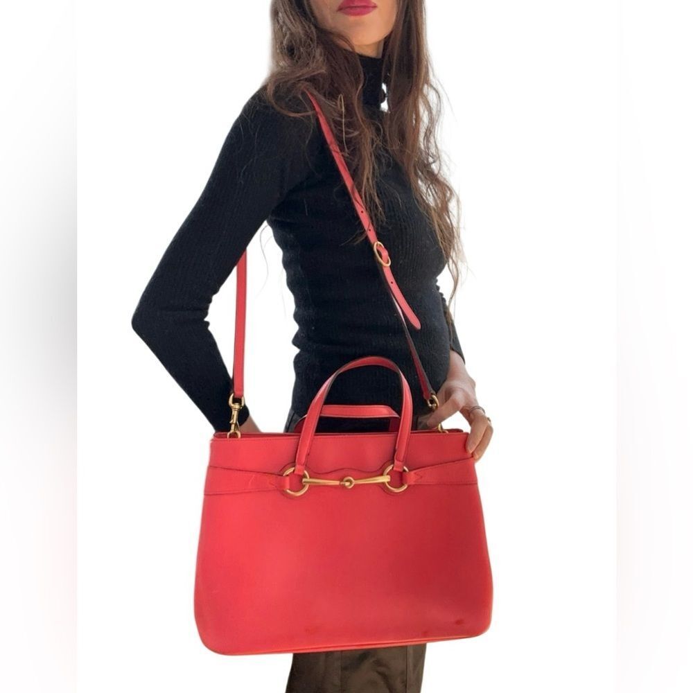 Gucci Red Shoulder Bag with Gold horsebit Hardware - Picture 14 of 15